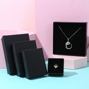 Custom Logo Bright <b>Black</b> Matt Laminated Jewelry <b>Box</b> Fashion Sponge Paper Packaging for Rings Earrings Including Base Lid Stock - Product Image 3