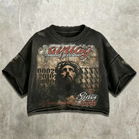 T-shirt Homme Streetwear Personnalisé avec Strass, Coupe Courte et Ample, Motif Graphique, Tissu Épais Délavé à l'Acide