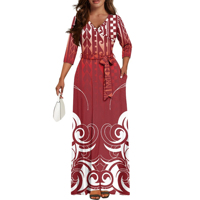 Robe longue maxi polynésienne personnalisée pour femme, manches trois quarts, ceinture, poches, grande taille, pour vacances à la plage