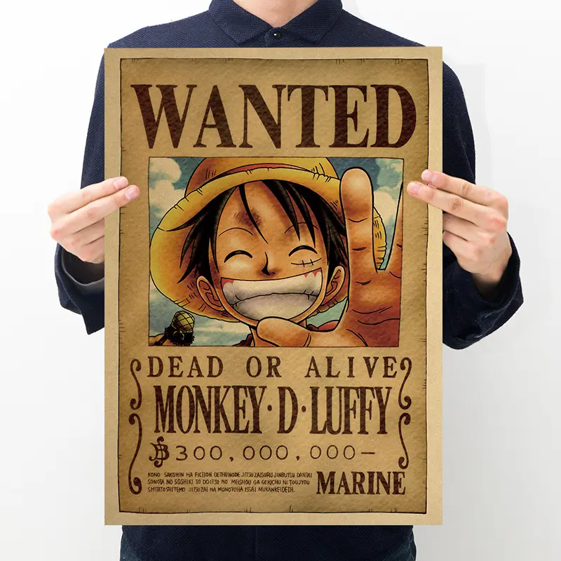 100 + diseño 50,5*35cm póster de papel Kraft neutro de estilo Retro impreso de alta calidad para Anime Monkey D. Luffy como regalo de promoción