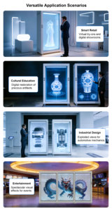 HDFocus 75 86 pouces 4K UHD Écran LCD transparent holographique 3D IA pour présentation de mannequins virtuels, Pod numérique intelligent pour centre commercial - Product Image 6