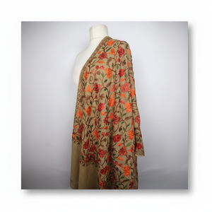 Bright Yellow Kashmiri <b>Shawl</b> with Multicolor Borders Pure Wool <b>Wrap</b> for Festive and Ethnic Winter Style - Product Image 1