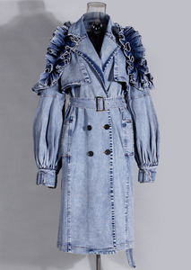 Bettergirl Cardigan Denim Trench Coat para mujer <span class=keywords><strong>Chaqueta</strong></span> suelta de <span class=keywords><strong>manga</strong></span> de murciélago con solapa de moda para mujer - Product Image 2