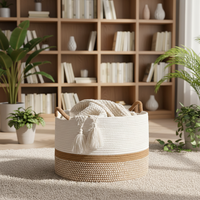 Panier à linge sale en corde de coton tressée, écologique, naturel, sain, multifonctionnel, simplicité moderne, gain de place, avec poignée