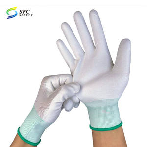 Легкий Противоскользящий белый бесшовный нейлоновый трикотажный корпус с полиуретановым покрытием для сборки линии инспекции <span class=keywords><strong>ESD</strong></span> точность обработки рабочих перчаток - Product Image 3