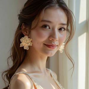 Boucles d'oreilles fleur en alliage de style froid de luxe rétro léger forme unique pour femme - Product Image 6