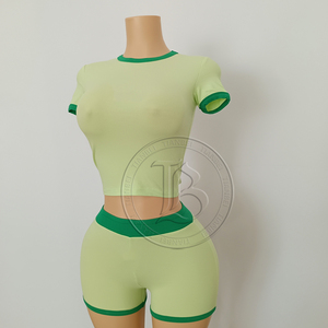 Set <span class=keywords><strong>Estivo</strong></span> da <span class=keywords><strong>Donna</strong></span> con Logo Personalizzato, Top a Maniche Corte e Pantaloncini Colorati, Stile <span class=keywords><strong>Casual</strong></span> a Righe, <span class=keywords><strong>Abbigliamento</strong></span> Sportivo - Product Image 4