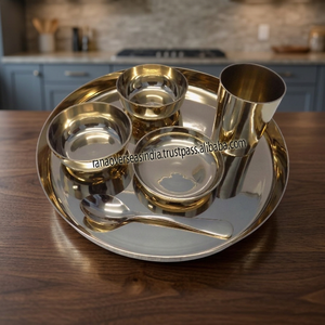 Ensemble de vaisselle en métal Kansa pur, best-seller, comprenant un plateau, un bol, une cuillère, un verre, fabriqué à la main, de haute qualité, passe au lave-vaisselle, durable - Product Image 3