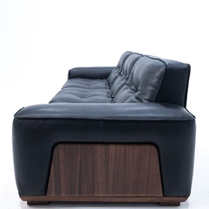 Luxury Ebony Wood Leather <b>Sofa</b> Straight Three Seater Tufted Living Room Set Coffee <b>Table</b> Included - Product Image 5