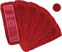 Tête de balai plat de rechange en fil de coton rouge, lavable en machine, pour usage humide et sec, avec poche, pour hôtels et hôpitaux