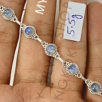 Neuankömmling Natural Round Brilliant Cut Regenbogen Mondstein Edelstein Feinsilber Schmuck Sterling Silber Frauen Armreif