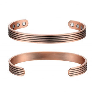 High Powered Magnetic 99.99% Pure <b>Copper</b> Classic Adjustable Cuff <b>Bracelet</b> Multi Line Grooved Unisex Jewelry for Arthritis Pain - Product Image 1