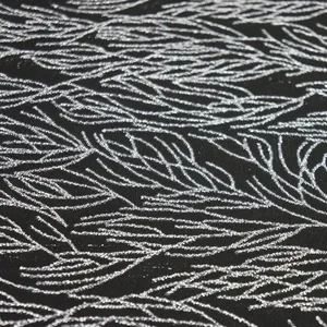 TS-E6001-15 Полиэстеровая металлическая трикотажная жаккардовая ткань с люрексом, черная серебряная ткань с узором для облегающего платья
