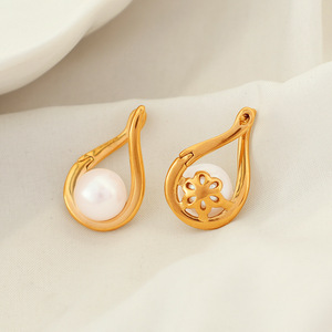 Pendientes Geométricos en Forma de Lágrima con Perla de Agua Dulce y Engaste de Garra para Uso Diario - Product Image 2