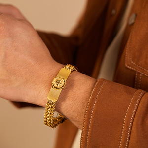 Bracciale da Uomo Hip Hop Vintage alla Moda in Acciaio Inossidabile Placcato Oro, Catena Spessa Stile Punk con Albero della Vita - Product Image 2