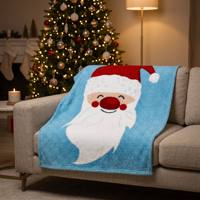 Couverture de Noël en demi-velours imprimée Père Noël, couverture décorative festive certifiée FAMA, collection de vente au détail