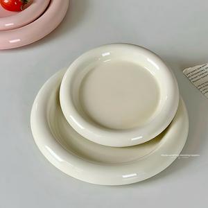 Piring teh porselen keramik minimalis bulat pola padat merah muda siber tidak beracun kue sarapan makanan penutup sore - Product Image 2