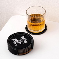 Sous-verres en PU gravables au laser, lot de 6 avec support, imperméables, résistants à la chaleur, sous-verres ronds vierges en similicuir pour café et bar