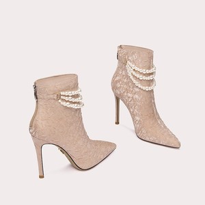 Scarpe da donna con tacco sottile a spillo scarpe di lusso su misura con tacco alto in raso increspato <span class=keywords><strong>stivali</strong></span> corti alla caviglia con spago di perle - Product Image 3