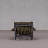 Fauteuil simple en velours vintage avec structure en bois massif et accoudoirs capitonnés pour salon, chambre ou salle de séjour