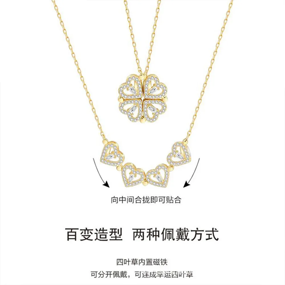 Hollow Out Flower Heart Shape Charm Necklace Rhinestone Zircon Chains Necklace Women Luxury Jewelry