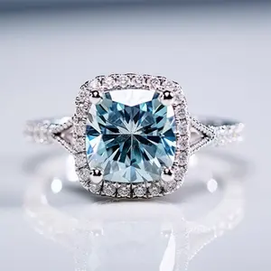 SGARIT Fine Jewelry 14K White Gold Classic 3ct Moissanite Radiant Cut Diamond Rings Wedding Engagement Diamond Wedding Ring
