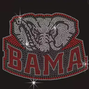 Transferência de strass Bling para futebol com logotipo de elefante do Alabama personalizado