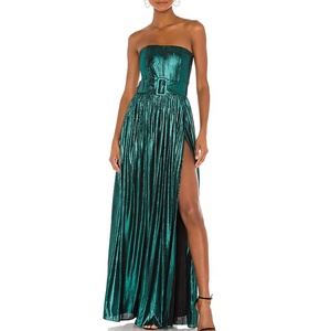 Robes de soirée longues en satin de haute qualité, style haute couture, avec épaules dénudées et ceinture, pour fêtes et clubs, pour femme - Product Image 2