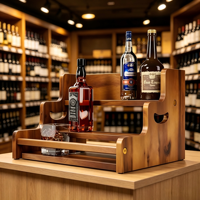 Étagère de présentation de boissons alcoolisées en bois à 3 niveaux avec logo personnalisé, pour comptoir, table, rangement de bouteilles de vin et de whisky