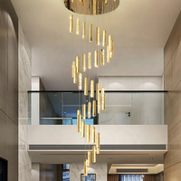 Lustre Led de Salon Personnalisé en Or de Luxe Moderne Lampes Suspendues Hall d'Hôtel Escalier Lustres à Haut Plafond