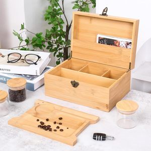 Wholesale Bamboo Large Stash <b>Box</b> With <b>Lock</b> and Hinged Lid Custom LOGO Wood Multi-purpose Storage <b>Box</b> for Smoking Accessories - Product Image 3