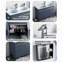 Meuble-lavabo de salle de bain blanc de luxe avec armoire bleue en alliage d'aluminium, double vasque, porte pleine hauteur et lavabo en céramique intégré