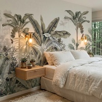 Papier peint botanique vert sauge, imperméable, moderne, effet forêt tropicale, autocollant, pour décoration murale intérieure