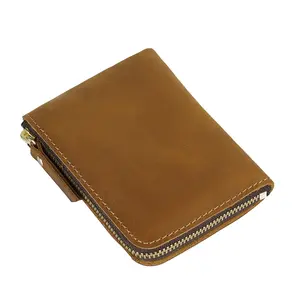 Promotional custom gifts simple style high quality durable calf leather wallet with smooth zipper