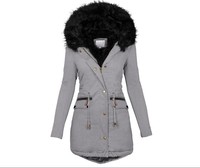 Veste en coton chaud à capuche et col en fourrure unie pour femmes européennes et américaines d'automne et d'hiver