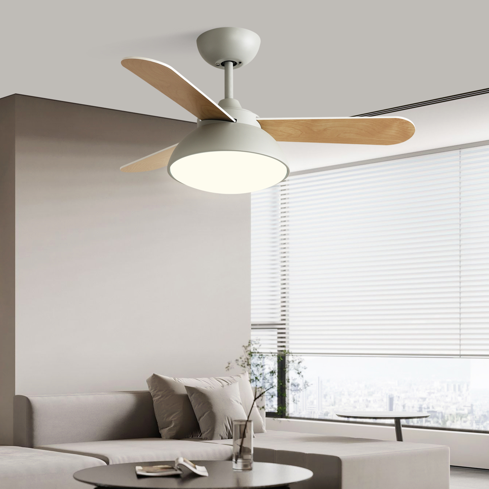 Modern Simple Ceiling Fan Lamp Energy Saving DC Motor Three Plywood Blades Remote Control Led Ceiling Fan with Light