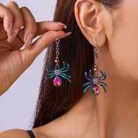 Boucles d'oreilles pendantes araignée arc-en-ciel irisées, en strass et cristal, forme goutte d'eau, style statement, ton argenté, cadeaux pour femmes et filles pour Halloween