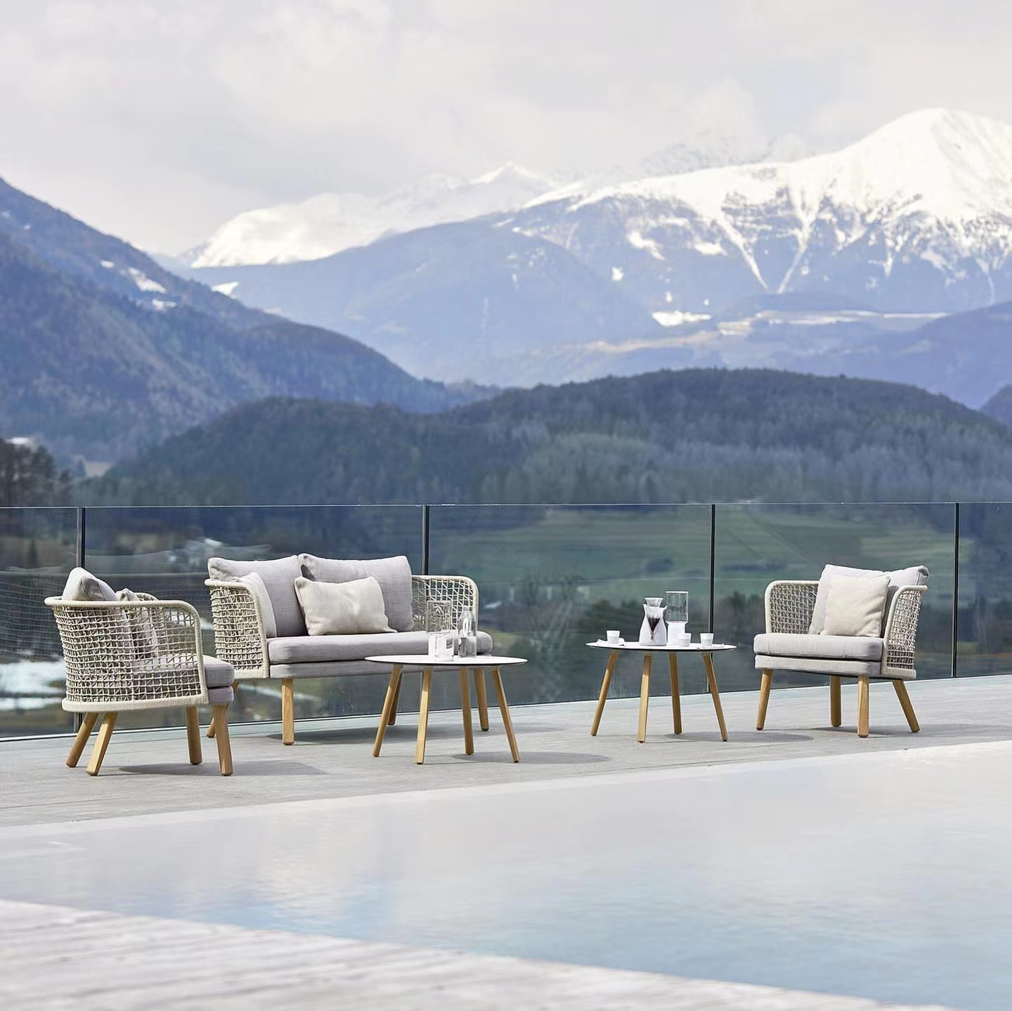 Patio outdoor sofa set garden aluminum frame sofa rope sofa set