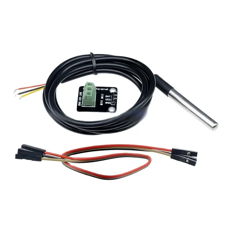 DS18B20 Temperature Module Kit Waterproof 100CM Digital Sensor Cable Stainless Steel Probe Terminal Adapter