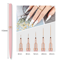 Hechunzi – Nouveau Kit Professionnel de 5 Pinceaux Liner pour Nail Art à Manche Acrylique Rose Personnalisé pour Salon (4, 8, 12, 20, 25 mm)