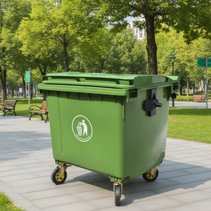 حاوية قمامة كبيرة من البولي إيثيلين عالي الكثافة بغطاء قلاب وعجلات سعة 660 لتر للمناطق العامة الخارجية ونقل وتخزين النفايات - Product Image 4