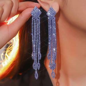 Pendientes de Araña Estilo Europeo Americano, Nueva Moda, Exagerados, Completamente de Cristal y Aleación con Pedrería, para Mujer, Vestido Elegante - Product Image 6