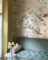 Papier peint SUNGPU classique Chinoiserie, motif floral d'oiseaux, base en feuille d'argent, pivoine rose et bleue, papillon, pour villa, hall d'hôtel