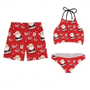 Traje de Baño Personalizado con Logotipo de Alta Calidad, Estampado Navideño de Santa Claus, Conjunto de 3 Piezas para Parejas, Bikini, Ropa de Playa para Mujer - Product Image 2