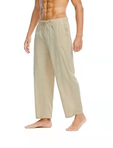 <span class=keywords><strong>Pantaloni</strong></span> da <span class=keywords><strong>uomo</strong></span> <span class=keywords><strong>100</strong></span> in <span class=keywords><strong>lino</strong></span> Casual elasticizzati con coulisse a gamba dritta <span class=keywords><strong>pantaloni</strong></span> da Jogger da spiaggia blu scuro - Product Image 2