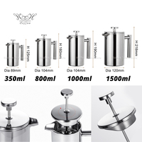 Cafetière à piston isotherme portable en acier inoxydable 304 à double paroi, 350 ml et 1 L, pour camping, vente directe usine