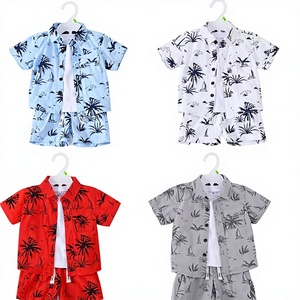 Ensemble <span class=keywords><strong>de</strong></span> trois pièces style <span class=keywords><strong>plage</strong></span> pour <span class=keywords><strong>garçons</strong></span>, chemises à manches courtes et shorts pour bébés <span class=keywords><strong>garçons</strong></span>, tissu en coton tissé avec motif floral - Product Image 1