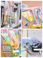 Sac de plage et de natation en PU Laser Jelly, grande capacité, étanche, transparent, portable, avec deux poignées, sac à bandoulière, motif lettres, ouverture supérieure