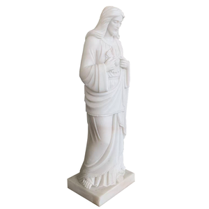 Traditional Handmade American White Marble Jesus Sacred Heart <b>Statue</b> 1 Year Warranty Tall 36" for Church Garden & Cemetery Use - Product Image 3
