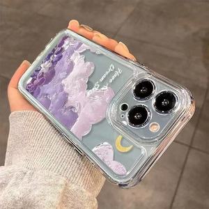 <span class=keywords><strong>Coque</strong></span> de téléphone transparente antichoc à pulvérisation intégrale compatible avec les modèles 17 Pro Max et 16, motif Nuage d'Huile Violet - Product Image 3